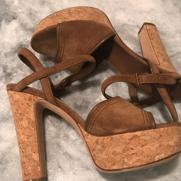 GUCCI Cork Suede Brown Platform Heels NWOB - Picture 4 of 15